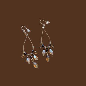 Boho Teardrop Amber/Brown Beaded Earrings w French Wire Hook